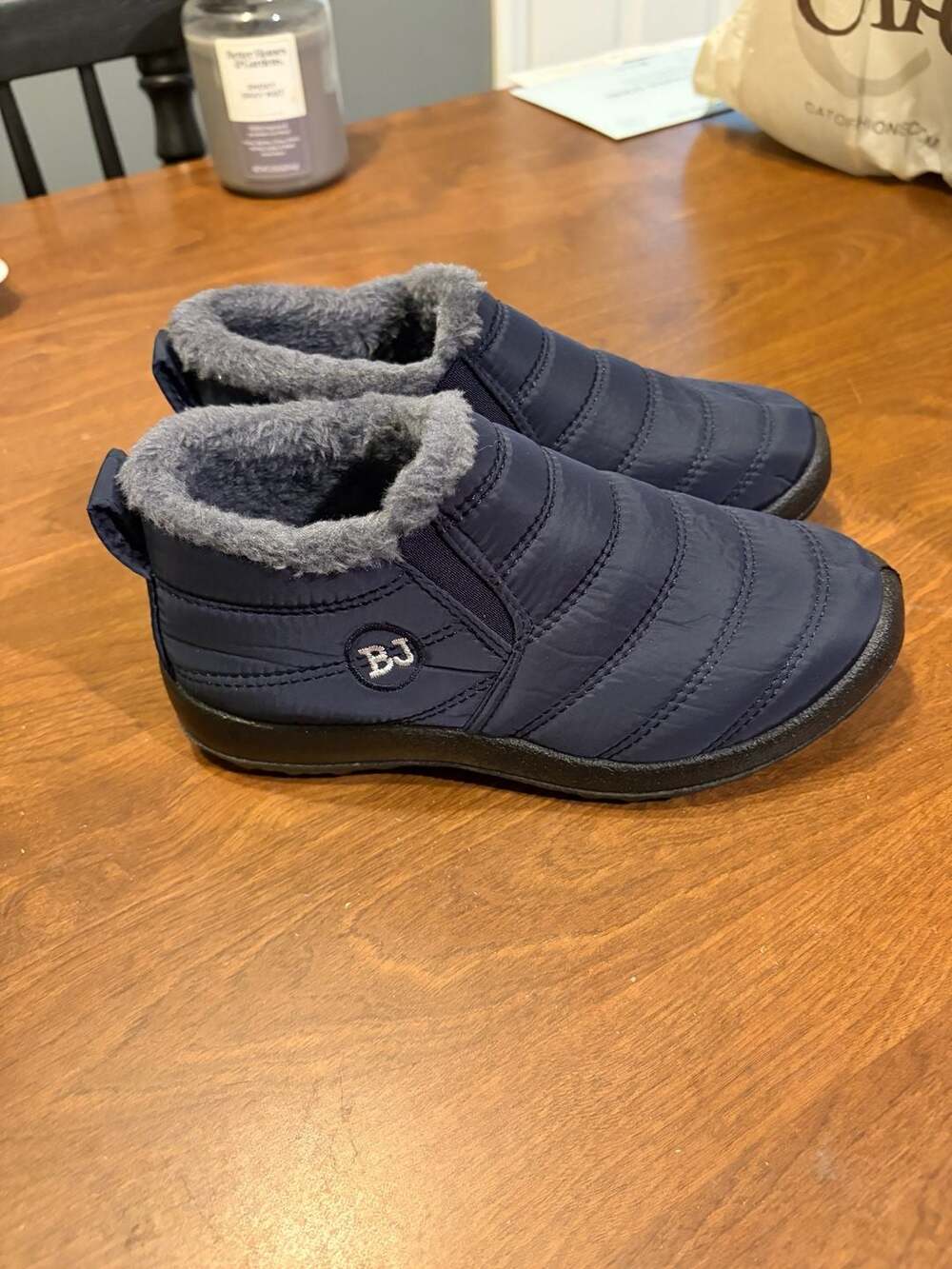 BJ Navy Blue Quilted Fleece-Lined Slip-On Winter Ankle Boots